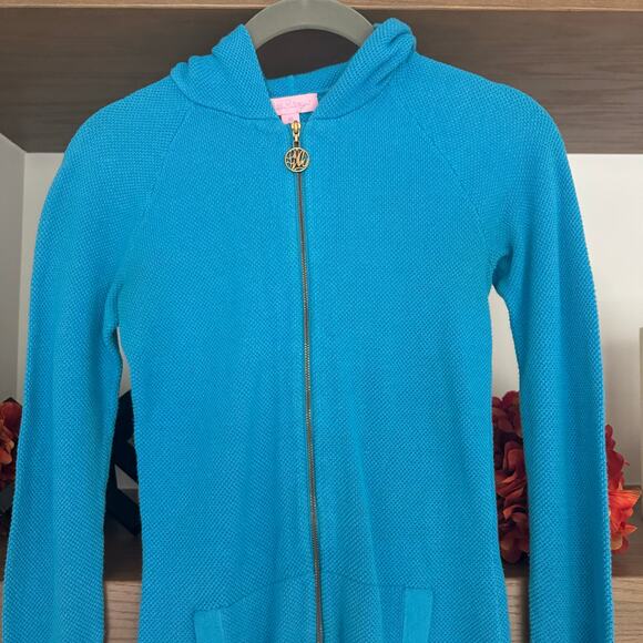 Lilly Pulitzer Zip Down Waffle Hoodie in Teal - Picture 3 of 7